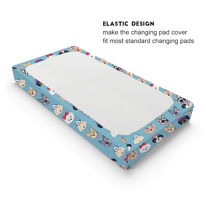 Cute Patriotic Dogs Baby Changing Pad Covers for Boy Girl 32''x16'' 4th of July Puppies Flags Fitted Diaper Change Table Mats Dogs Lovers Gift Soft Breathable Nursery Cradle & Bassinet Sheets