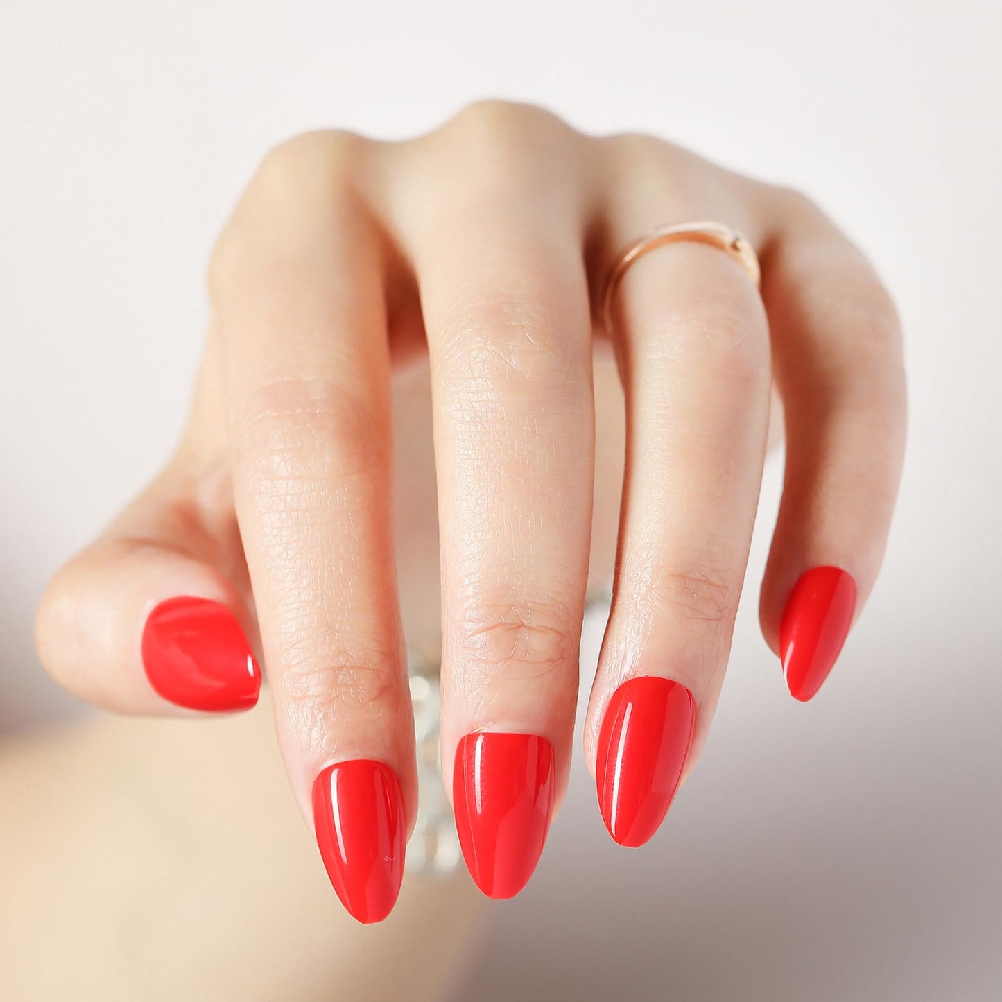 MRSCOL Press on Nails-Fiery Red,32 Pcs Press on Nails Almond,Press On Nails Short Reusable 16 Sizes - 32 Nail Kit with Glue