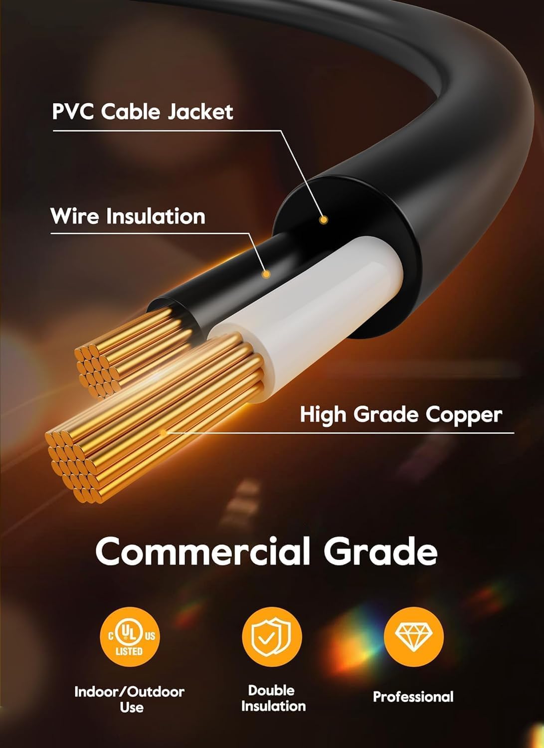 Brightown Outdoor String Lights 35FT, 10+1 Shatterproof Edison Bulbs, Waterproof, Jet Black, Model GY-I-100.6-U-S2