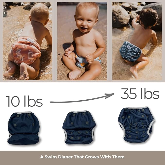 Nora's Nursery Reusable Swim Diapers and Wet Bag - One Size Fully Adjustable - Tropical 3 Pack with Wet Bag