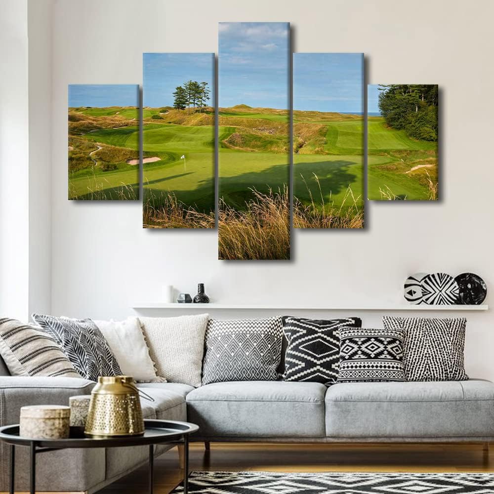 5 Piece Golf Course Field Canvas Wall Art Wisconsin USA Golf Course Picture Wall Decor Nature Landscape Pictures House Decor Print Posters Artwork for Living Room Decor Ready to Hang - 60"W x 40"H
