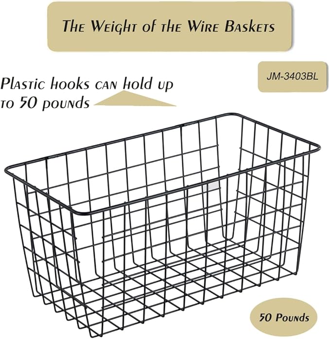 3 Pack【Extra Large】Hanging Kitchen Basket,Wire Storage Basket,with Traceless Tape and High-Strength Nylon Hooks,no Drilling,for Cabinet Storage,Kitchen,Bathroom,Storage Room,large capacity