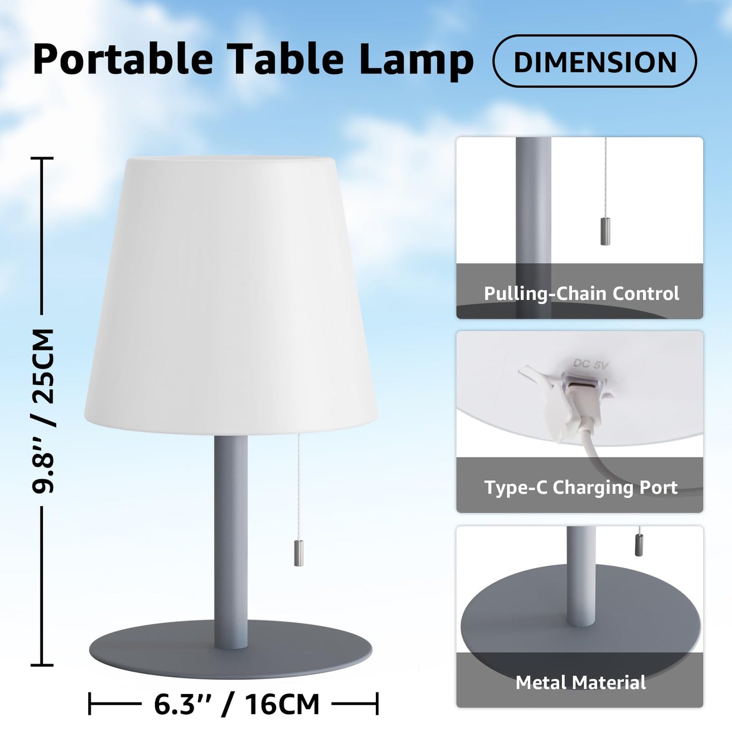 Uuffoo Shower Lamp Rechargeable Outdoor Table Lamp Cordless Warm White & Rgb Night Light For Patio  Restaurant  Camping  Bathroom Gift For Women  Mom  Grandma H9.8In (Gray)