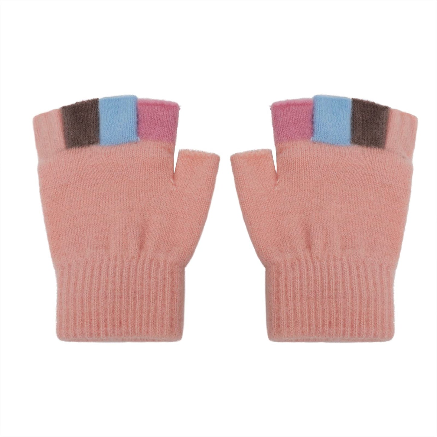 Cartoon Convertible Flip Top Gloves Toddler Kids Winter Wool Knit Fingerless Gloves with Mitten Cover for Girls Boys 2-15 Yrs (Pink Cat Kitten, For Girls boys 4-12 Years)