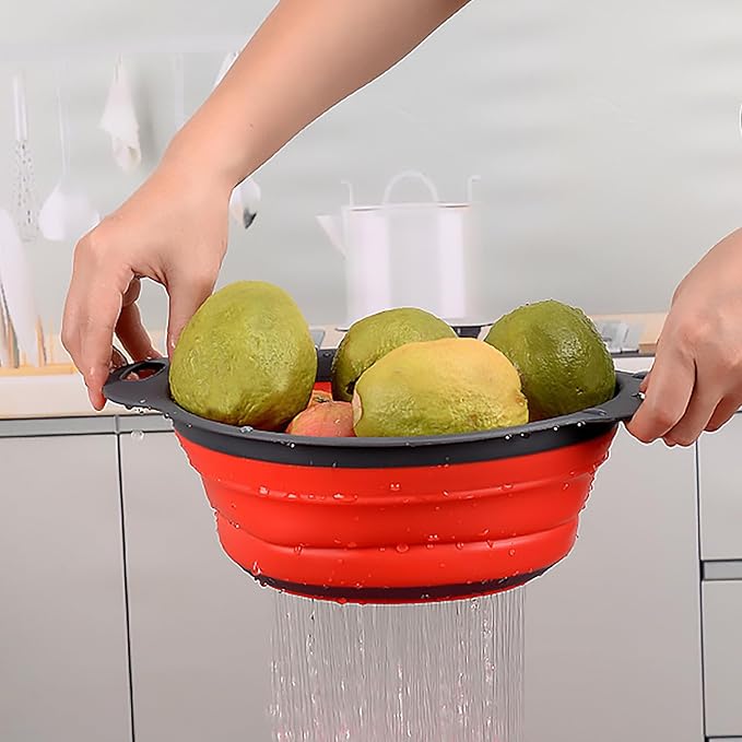 Collapsible Colander Set,Space Saving Collapsible Kitchen Colander Strainer with Handle,Perfect for Draining Pasta Vegetable fruit (Blue)