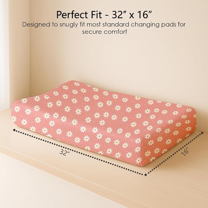 Changing Pad Cover for Baby Boys Girls 2 Pack, Fits Standard 32”×16” Changing Table Pads, Silky Breathable Stretch Knit, Machine Washable (Rosy Days)