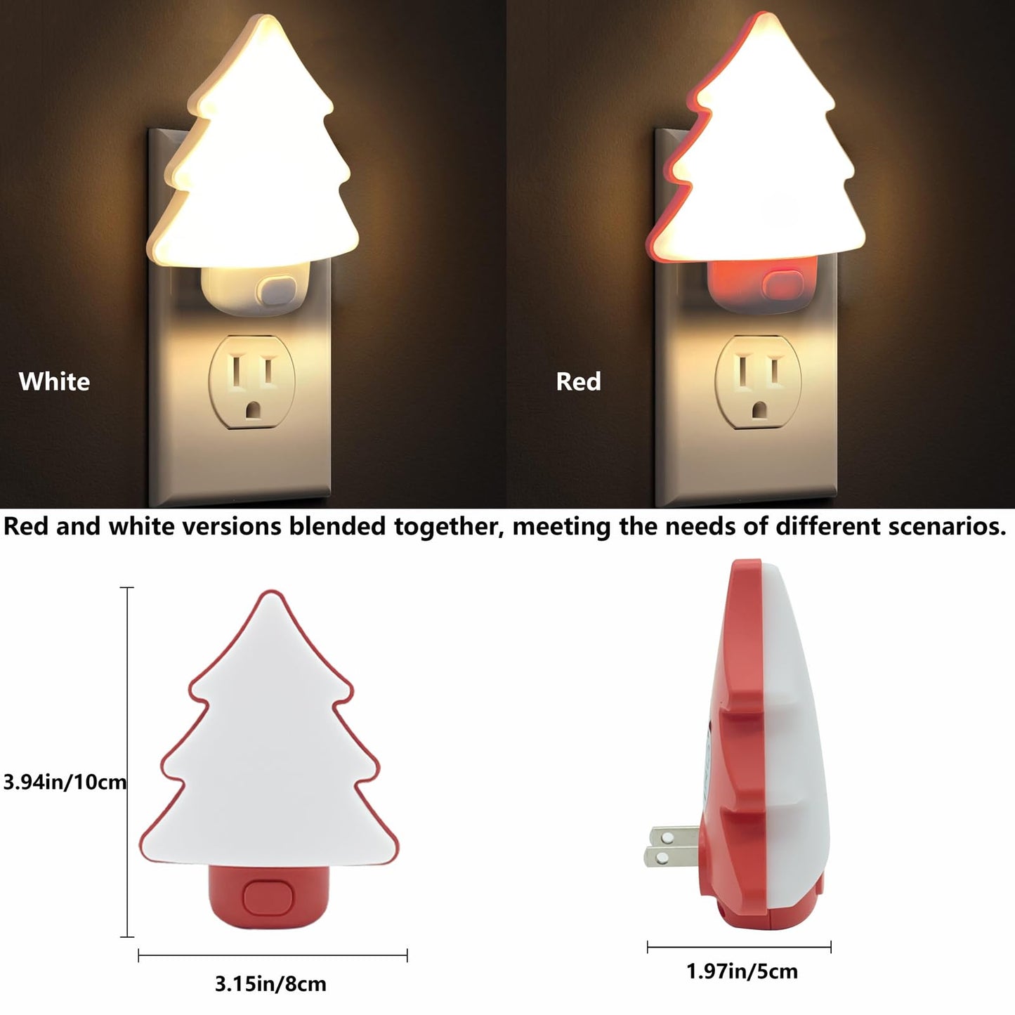 Led Night Light Christmas Tree Lights Plug Into Wall [2 Pack] With Manual On-Off  Dimmable Nightlights Warm/White Wall Art For Home Decor Bathroom Hallway Bedroom Kids Room Apartment  White