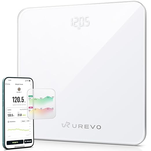 UREVO Smart Scale for Body Weight & BMI Tracking Sync with App, Digital Bathroom Scale with LED Display, Highly Accurate W...