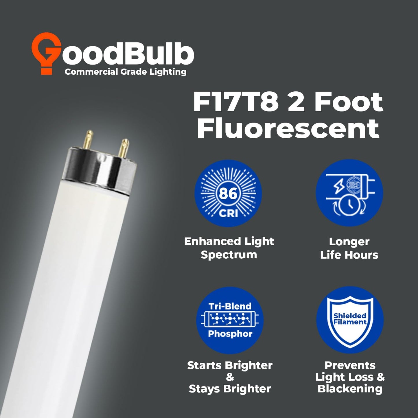 Goodbulb 17W T8 Fluorescent Light Bulb - 5000K Daylight, 1400 Lumens, 25 Pack