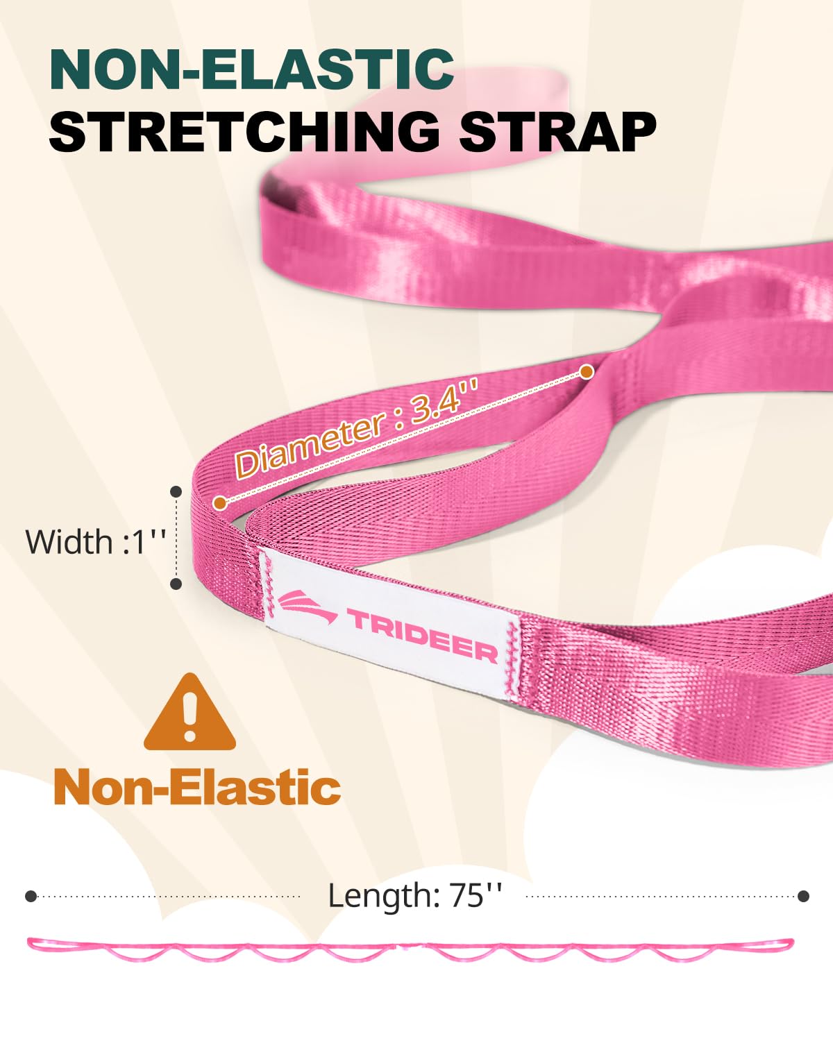 Trideer Stretching Strap Yoga Strap Physical Therapy for Home Workout, Exercise, Pilates and Gymnastics, 10 Loops Non-Elastic Stretch Bands with Aesthetic Packaging for Women & Men (Pink)