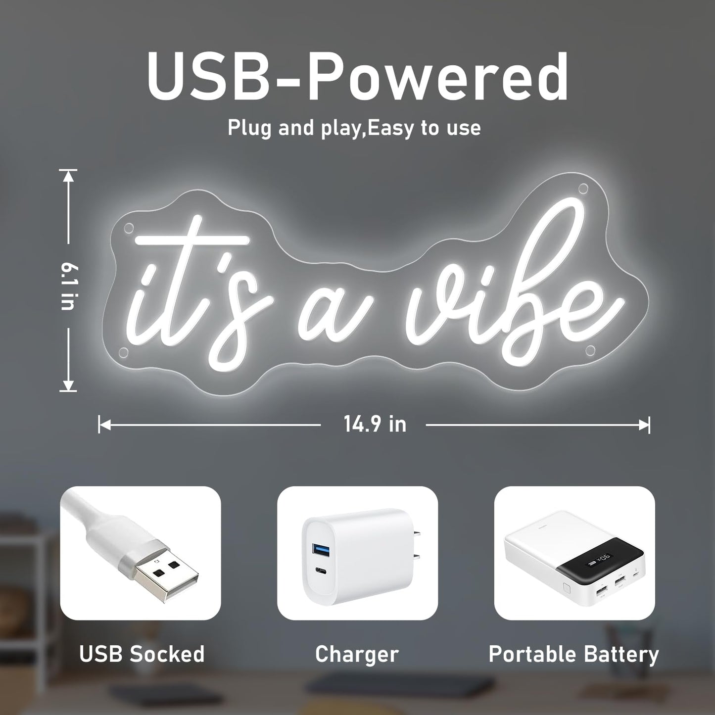 ItS A Vibe Neon Sign Led Neon Light For Wall Decor Usb Powered Three Adjustable Brightness Lights Up Sign For Home Birthday Party Decor Bedroom Decorations Christmas Gift 38Cm*15.5Cm