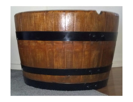 Decorative Half Wine Barrel Table with Glasstop (Red)