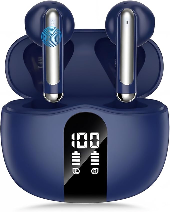 Wireless Earbuds, Bluetooth 5.4 Headphones HiFi Stereo, Ear Buds with 50H Playback, LED Display Wireless Earphones Clear C...