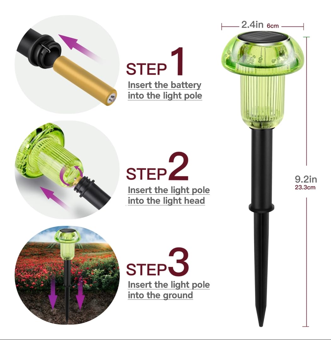 COZY-PAVILION Halloween Solar Pathway Lights, 4-Pack Green LED, Waterproof, Model SLMG-6S4, Acrylic, ABS Plastic
