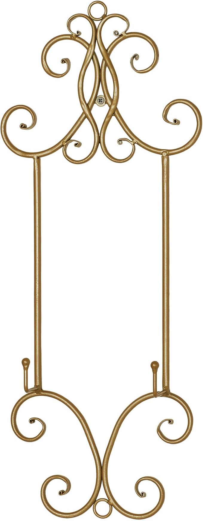 Kanya Gold Single Wall Mount Plate Rack | One Plate Decorative Holder | Plate Display Easel | Openwork Scrolls | Traditional Classic Metal Plate Racks | Platter or Plate Stand | Kitchen | Dining Room