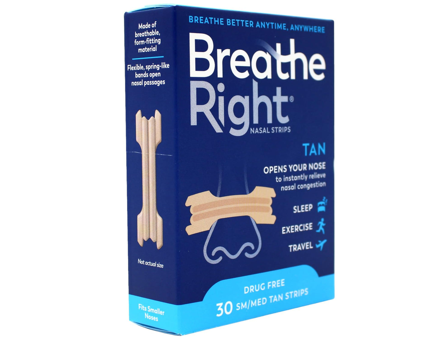 Breathe Right Nasal Strips Original Tan Small/Medium 30 ea (Pack of 3)