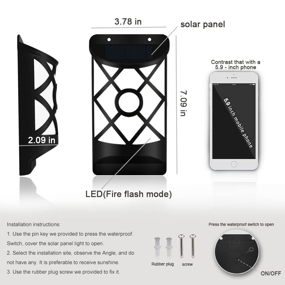 Aityvert Solar Flame Lights Outdoor, 66 LED Waterproof Flickering Lights, 4 Pack, Black, Model YU9605-6