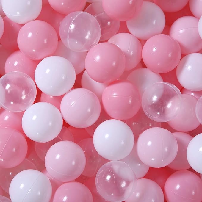 GOGOSO Ball Pit Balls for Toddler, Baby Plastic Playballs Kids Soft Pastel Pelotas Non-Toxic BPA-Free 2pink+White+Clear 10...