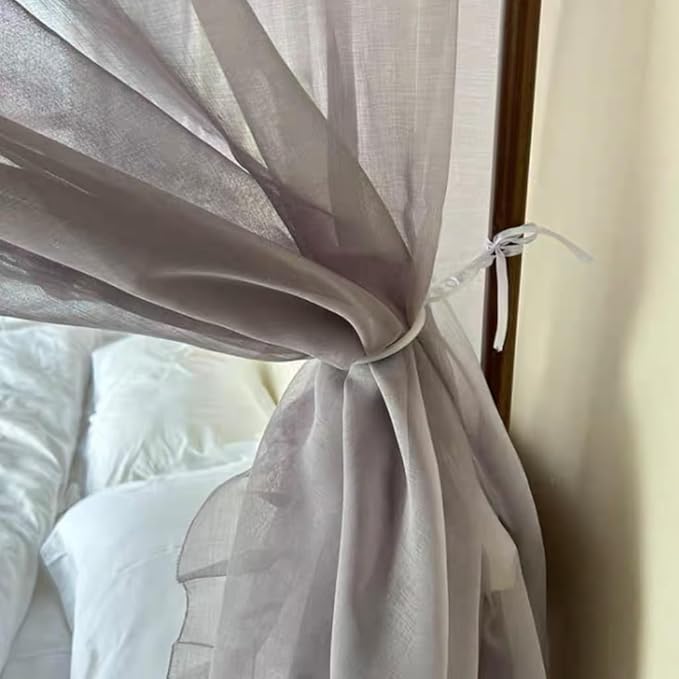Elegant Princess 4 Corner Post Mosquito Net Romantic for Girls Women Bed Curtain Canopy for Adult Wedding Bedroom Kids Rooms Decoration (Type4-Grey, Queen)