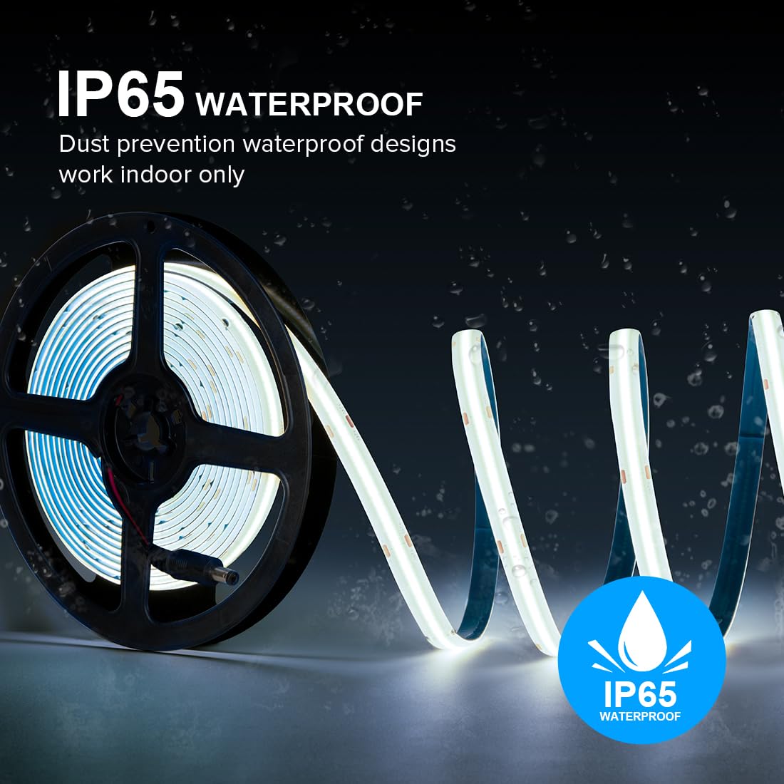 FCOB COB LED Strip 16.4FT 6000K 480LEDs/m IP65 Waterproof Dimmable DC12V Daylight White