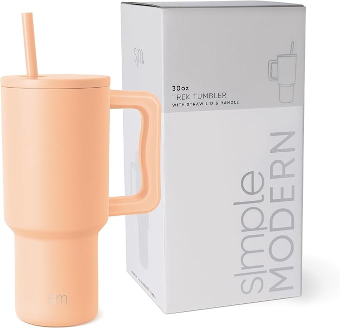 Simple Modern 30 oz Tumbler with Handle and Straw Lid | Insulated Cup Reusable Stainless Steel Water Bottle Travel Mug Cupholder Friendly | Gifts for Women Men Him Her | Trek Collection | Bellini