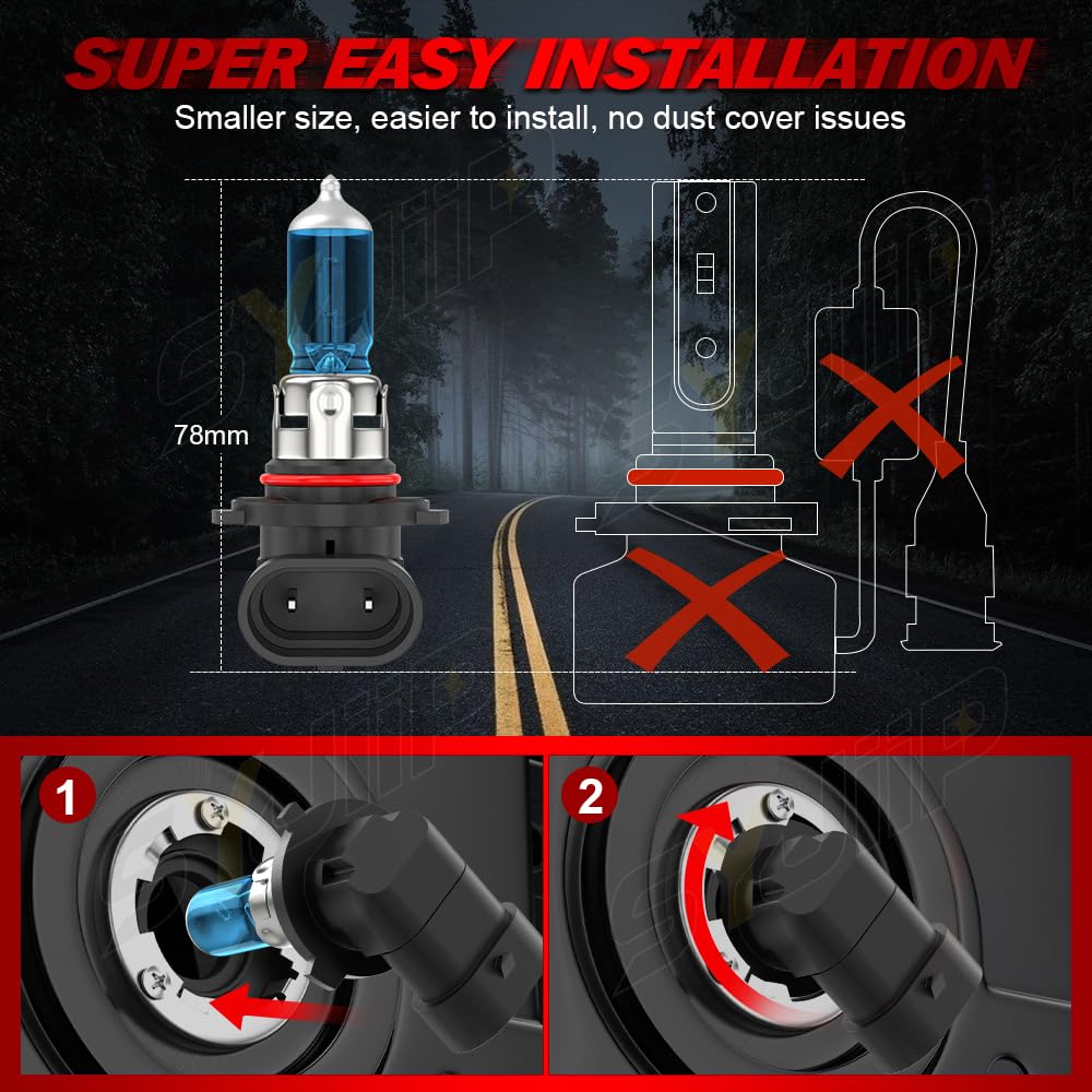 Syjiip Upgraded Halogen Headlight Bulbs 9005 H11, 6000K White, 300% Brightness, 4-Pack For Subaru Impreza 2008-202