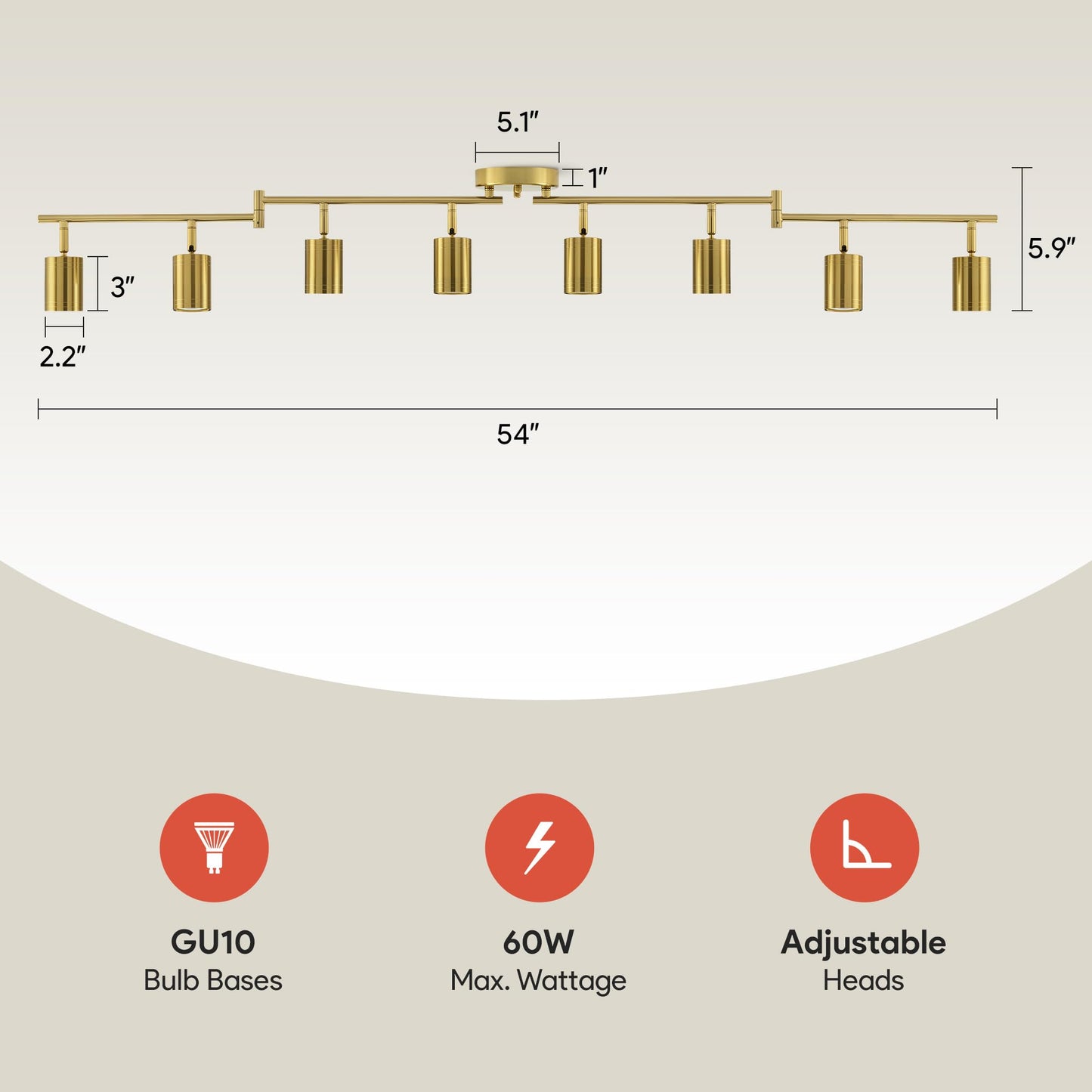 Vonluce 8 Light Track Light Fixture  Led Track Lighting Kit With Rotatable Heads  3-Color Gu10 Bulbs Included  Modern Ceiling Spotlight For Kitchen Office Closet Studio Bedroom  Gold