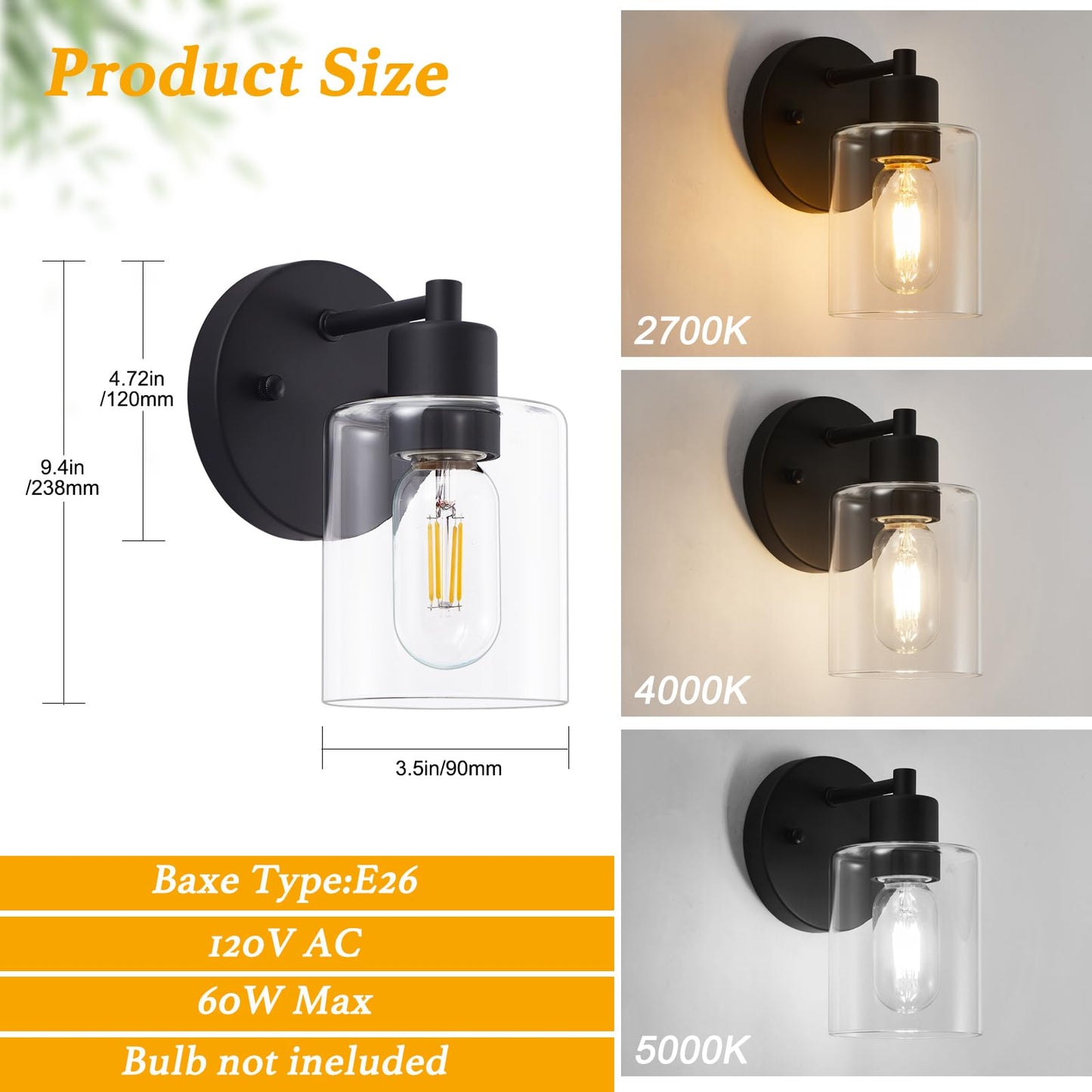 Sopeas Wall Sconces For Bathroom  Modern Vanity Light Fixtures  Black Wall Mount Lighting Lanterns  Farmhouse Wall Lights With Clear Glass Shade For Bedroom Living Room Mirror Hallway Kitchen(2Pack)