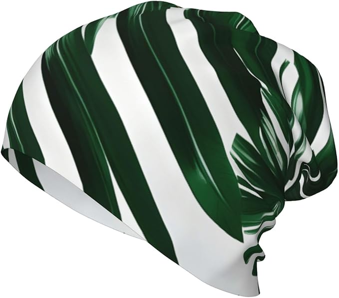 Green Palm Leafs Print Soft Beanie Winter Hat Warm Thermal Cap Headwear for Snow Play Outdoor Activities