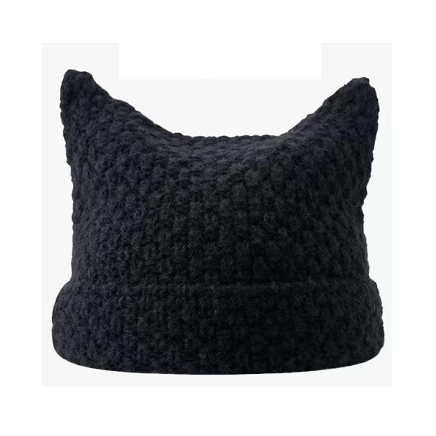 Y2k Crochet Hats for Women Cat Ears Hats Warm Striped Knitted Beanies Grunge Accessories Goth Beanie Slouchy Headgear (US, Alpha, One Size, Black)