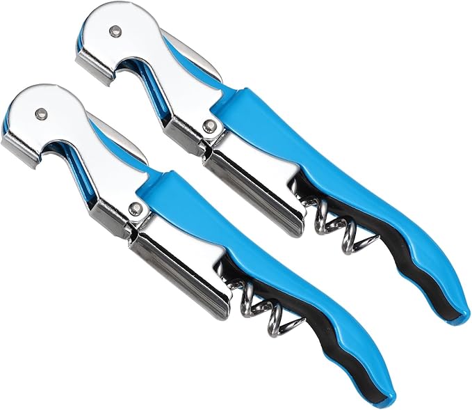 uxcell 2 Pcs 4.8" Stainless Steel Wine Opener, Waiter Corkscrew Professional Wine Key Bottle Opener with Double Hinged Foil Cutter for Bar Servers Waiter Bartender and Home, Blue
