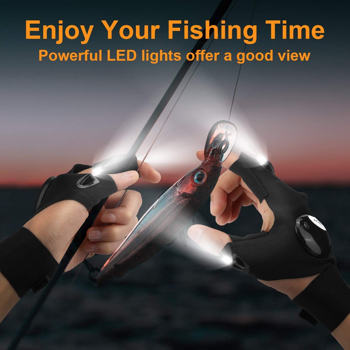Biuonk Led Flashlight Gloves – X-Large Black Finger Lights For Repairing, Fishing & Camping – Cool Gadgets For Men & Boys