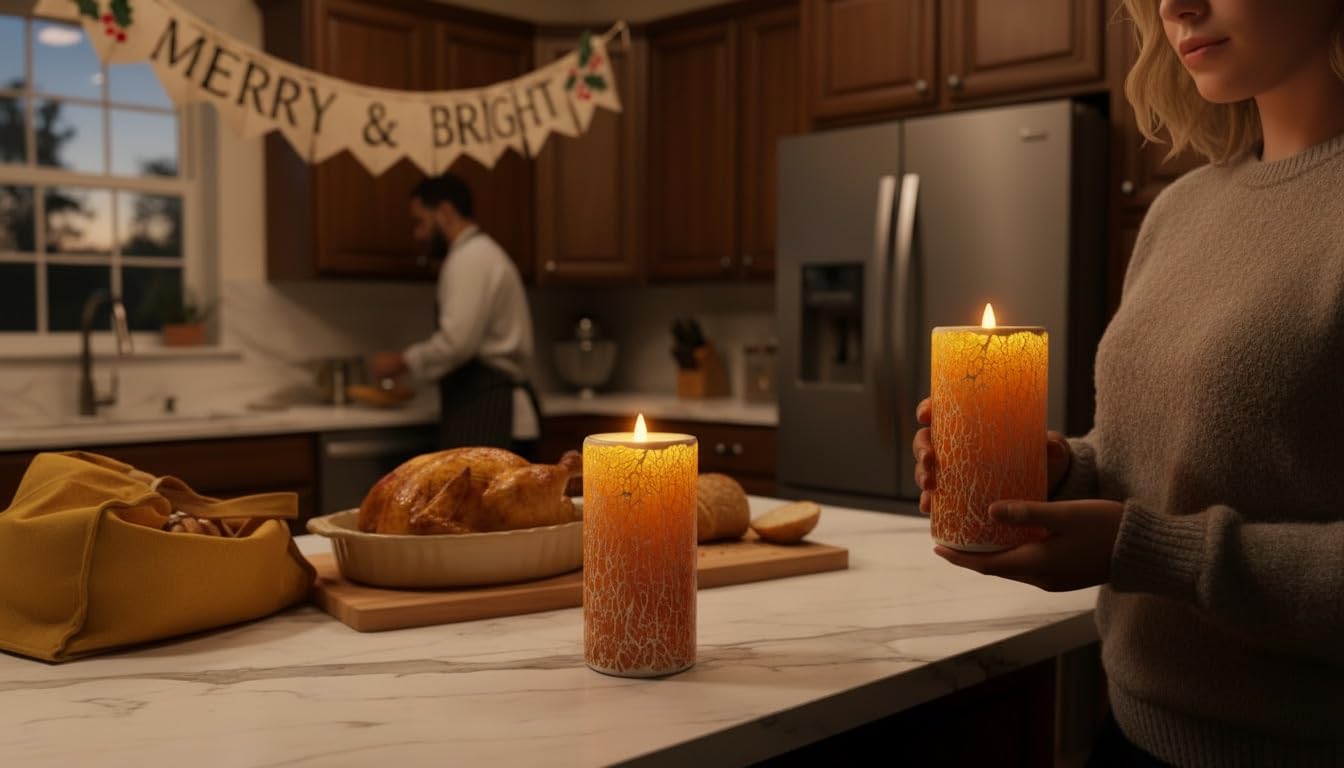 CozierGlow Glass Flameless Pillar Candles Flickering with Remote Timer, Battery Operated LED 3D Moving Flame Real Wax Candles,Remote Included (Honey Yellow Cracked Glass)