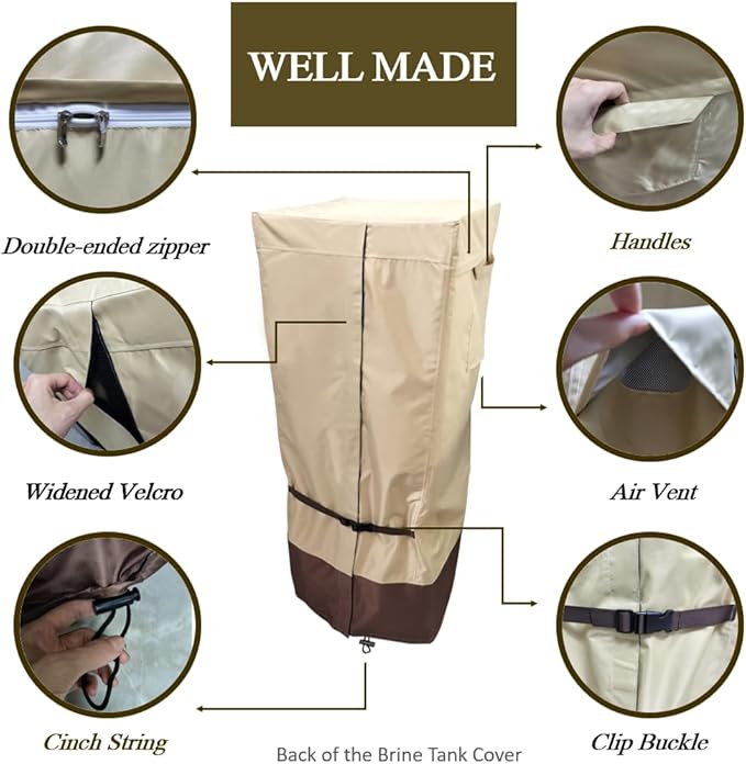 Water Softener Covers for Outside Units,Filter Tank Cover(14D×64''H)Brine Tank Cover(16D×44''H),Water Softener Cover Outdoor,All-Weather Protection,Cover for Water Softener Outside,Beige&Tan