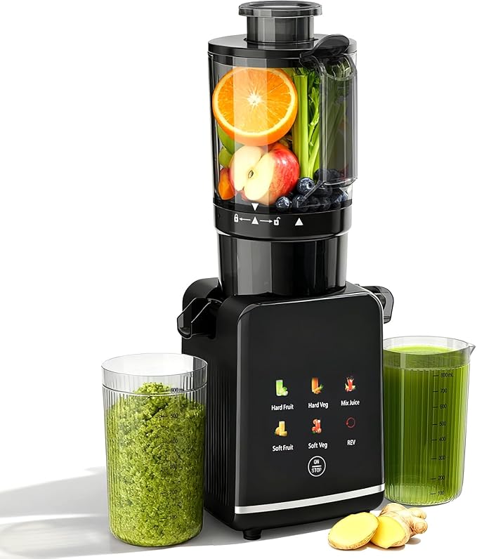 Cold Press Juicer Machine, 4.4" Wide Feed Chute, Slow Masticating Juicer for Whole Vegetables & Fruits, Easy to Clean & Assemble, Dishwasher Safe, High Juice Yield, Digital Color Control Panel