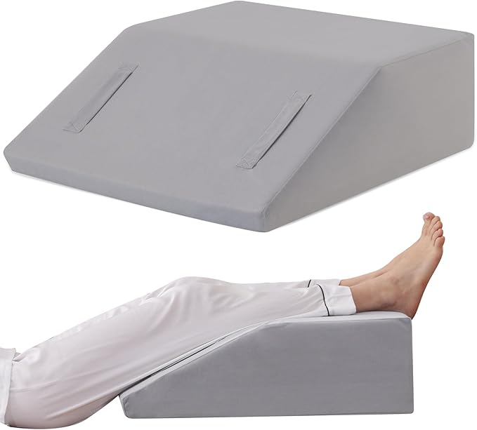 Leg Elevation Pillows for Sleeping, Memory Foam Wedge Pillow for Legs, Knee Wedge Pillow for After Surgery, Swelling, Back Pain and Circulation, Non-Slip Bottom, Removable Cover (8 Inch)