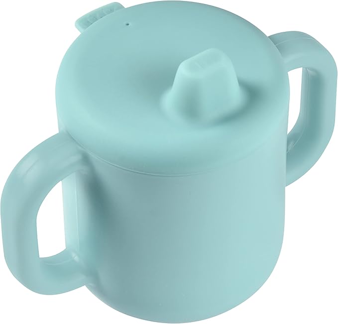 BEABA Silicone Training Cup, Soft Unbreakable Toddler Baby Sippy Cup, Leakproof Lid Ergonomic Wide Handles, 5.5 oz (Rain)