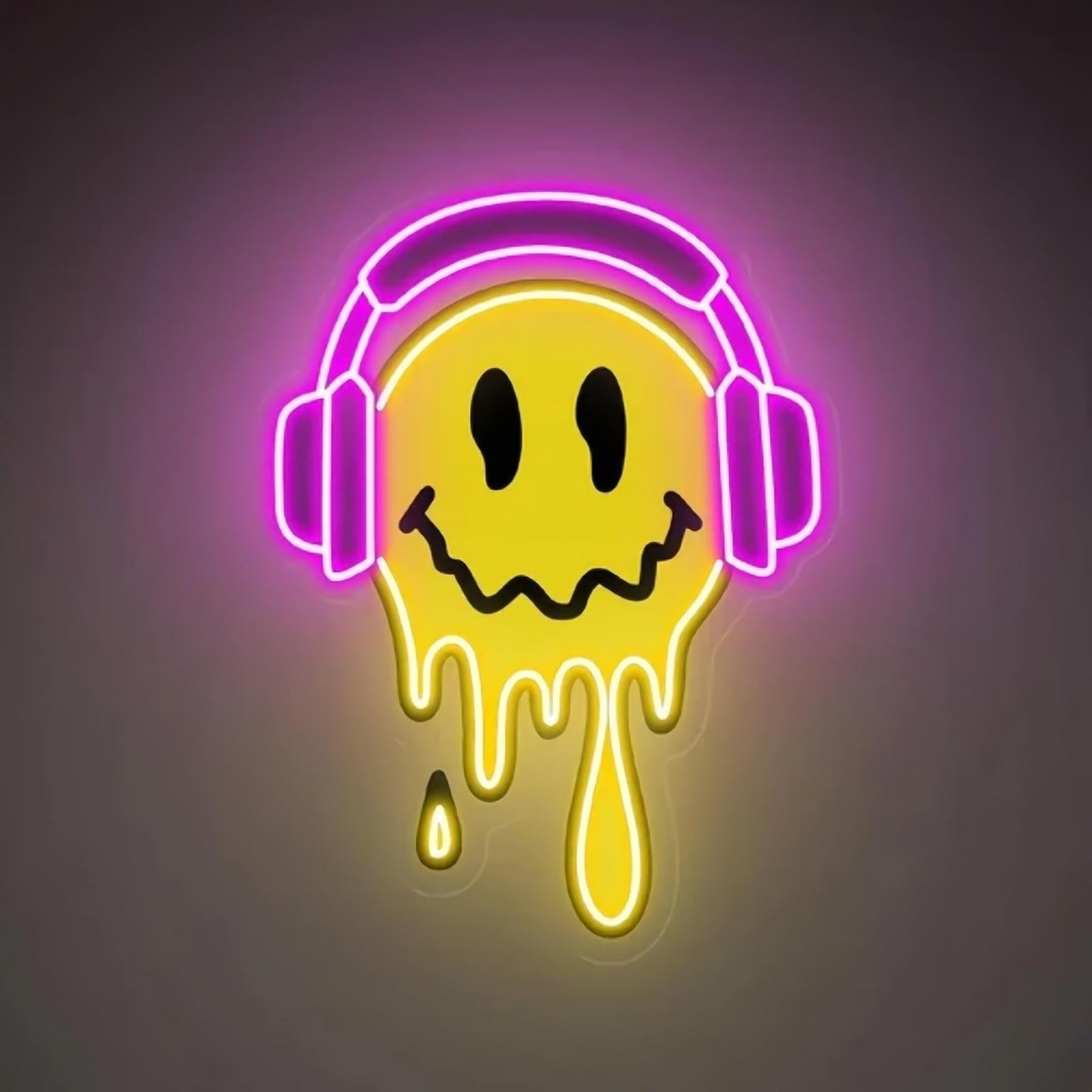 Melting Smile Face With Headphone Neon Sign For Wall Decor Neon Smile Light Signs For Kids Room Bar Party Bedroom Decor Lamp Personalized Gifts Kids Room  Wedding Decoration  Holiday Gift-Pink