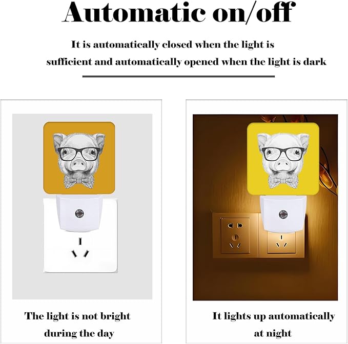 Pig with Glasses Night Light,Plug-in Night Lights with Dusk to Dawn Sensor for Stairway,Hallway,Bedroom Sleep Friendly Ideal for Women/Girls/Boys Gift,0.5w