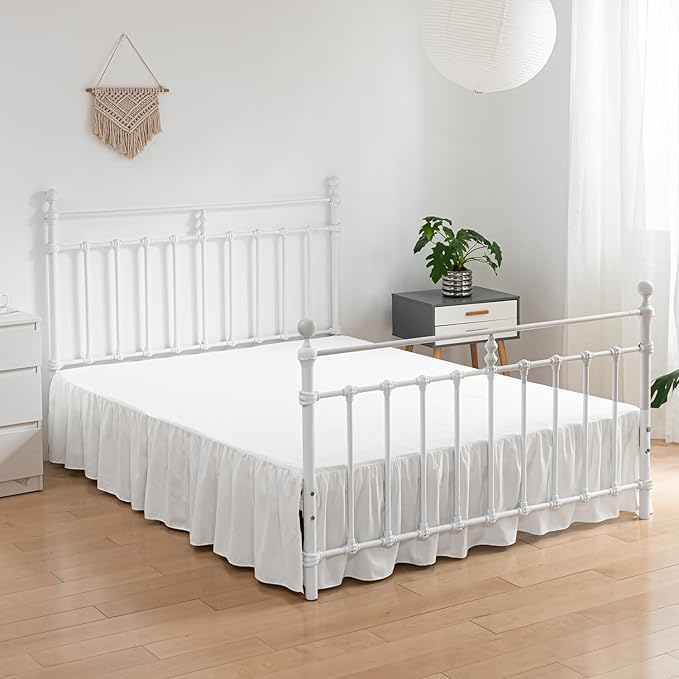 Bed Skirt Queen Size Ruffled Bed Skirt with Split Corners, 18 Inch Drop Dust Ruffle Bed Skirt with Platform, Ivory,Queen Size