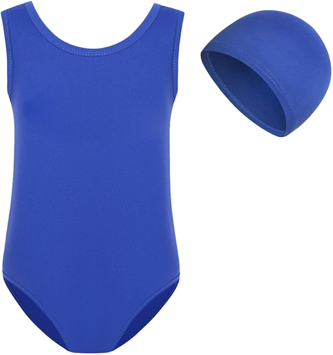 Girls 2 Piece Swimsuit Kids 2026 Summer Beach Tankini Athletic Bathing Suit with Swim Cap Teen Athletic Swimwear Set