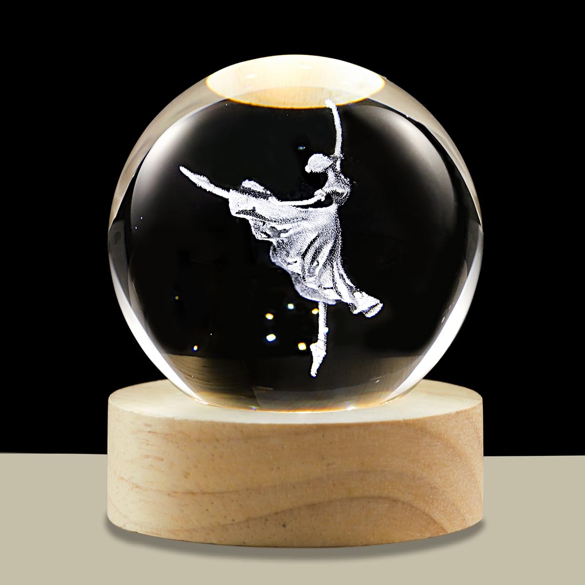 Hochance 3D Dancer Crystal Ball Lamp With Adjustable Brightness Led Wooden Base Night Light For Kids Teens mature-themeds Birthday Gift Home Desk Office Bedroom Decor (6Cm / 2.4 )
