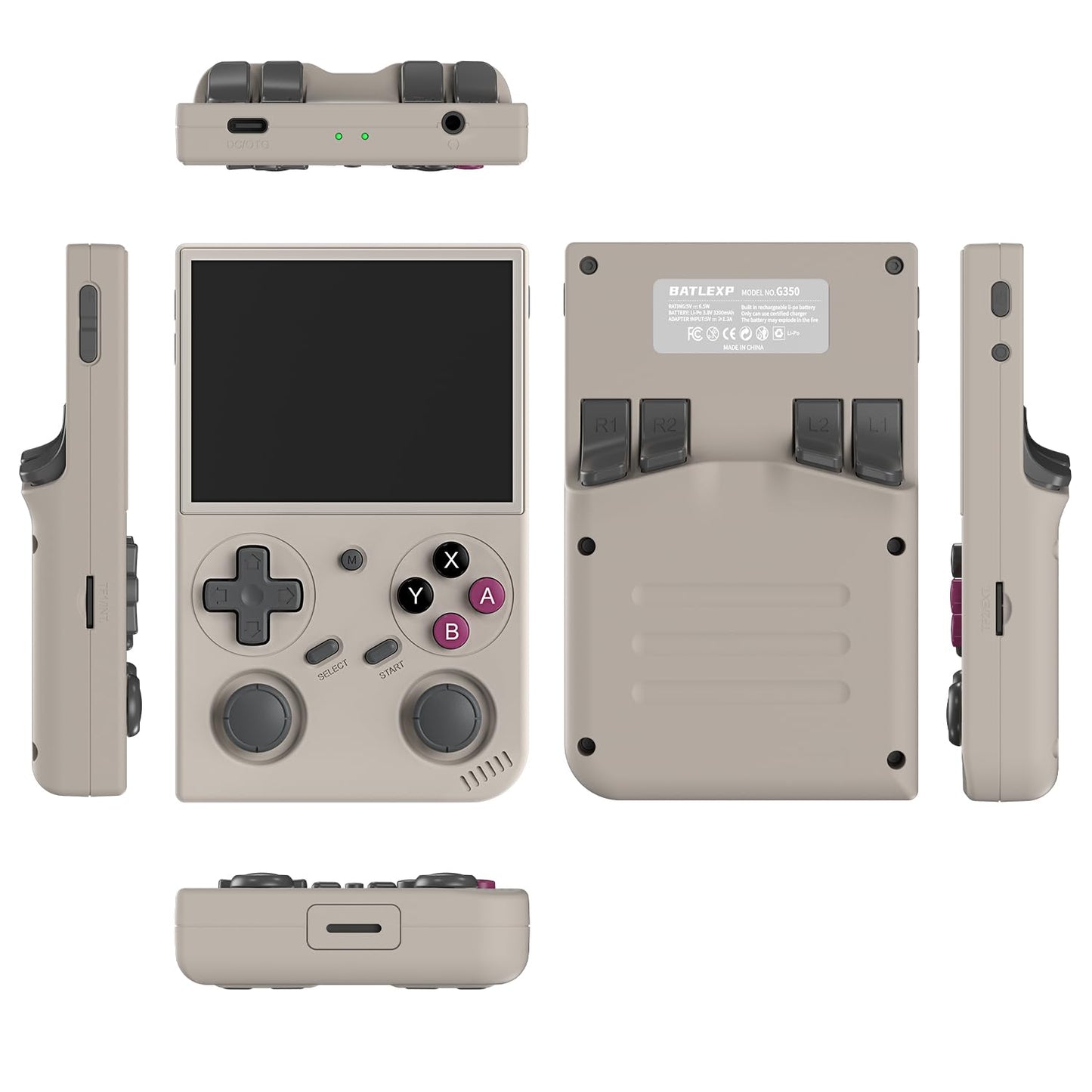 G350 Retro Handheld Game Console , Preload 4371 Games 3.5 Inch IPS Screen 3200 mAh Battery Linux System Portable Video Games Console Support Controller and Earphone (Gray)