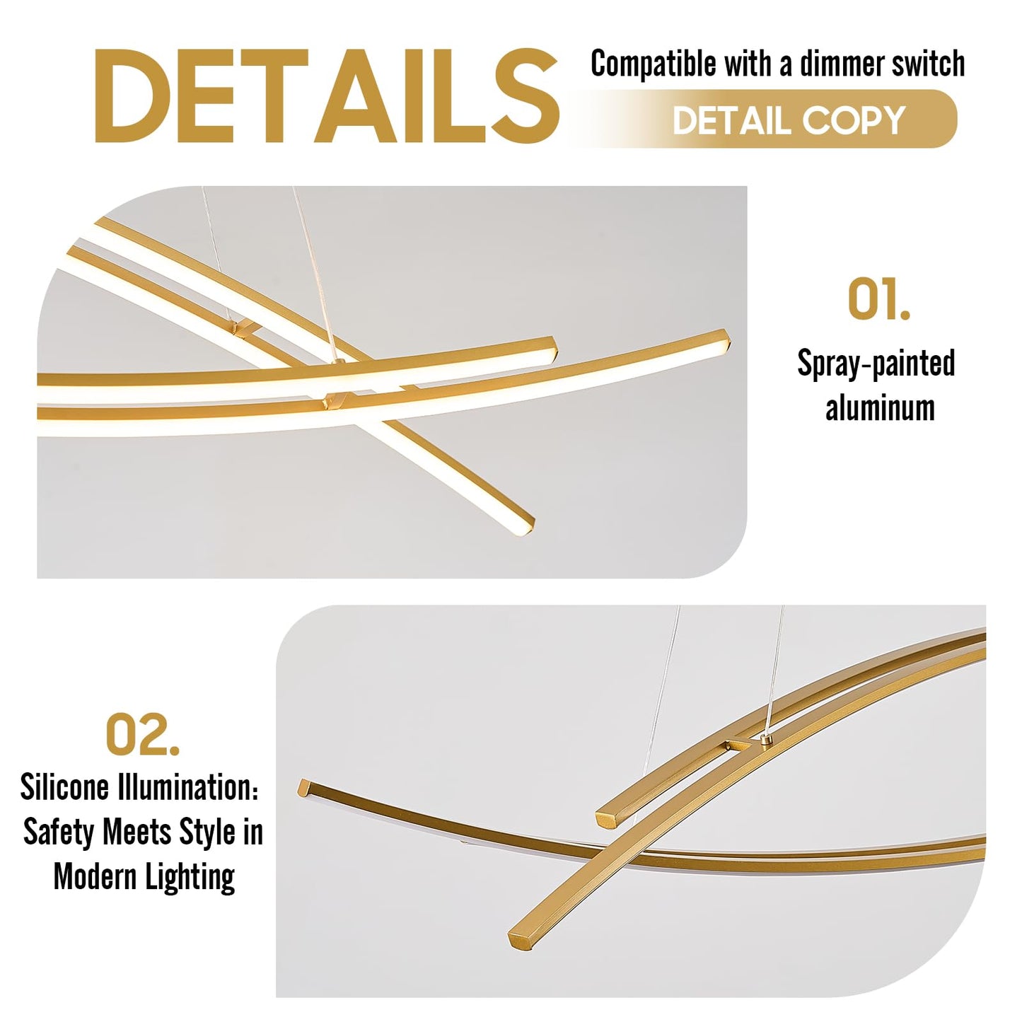 AIRYPHANT 48in Modern LED Chandelier 4-Light Dimmable Pendant Light Remote Control Gold P2018