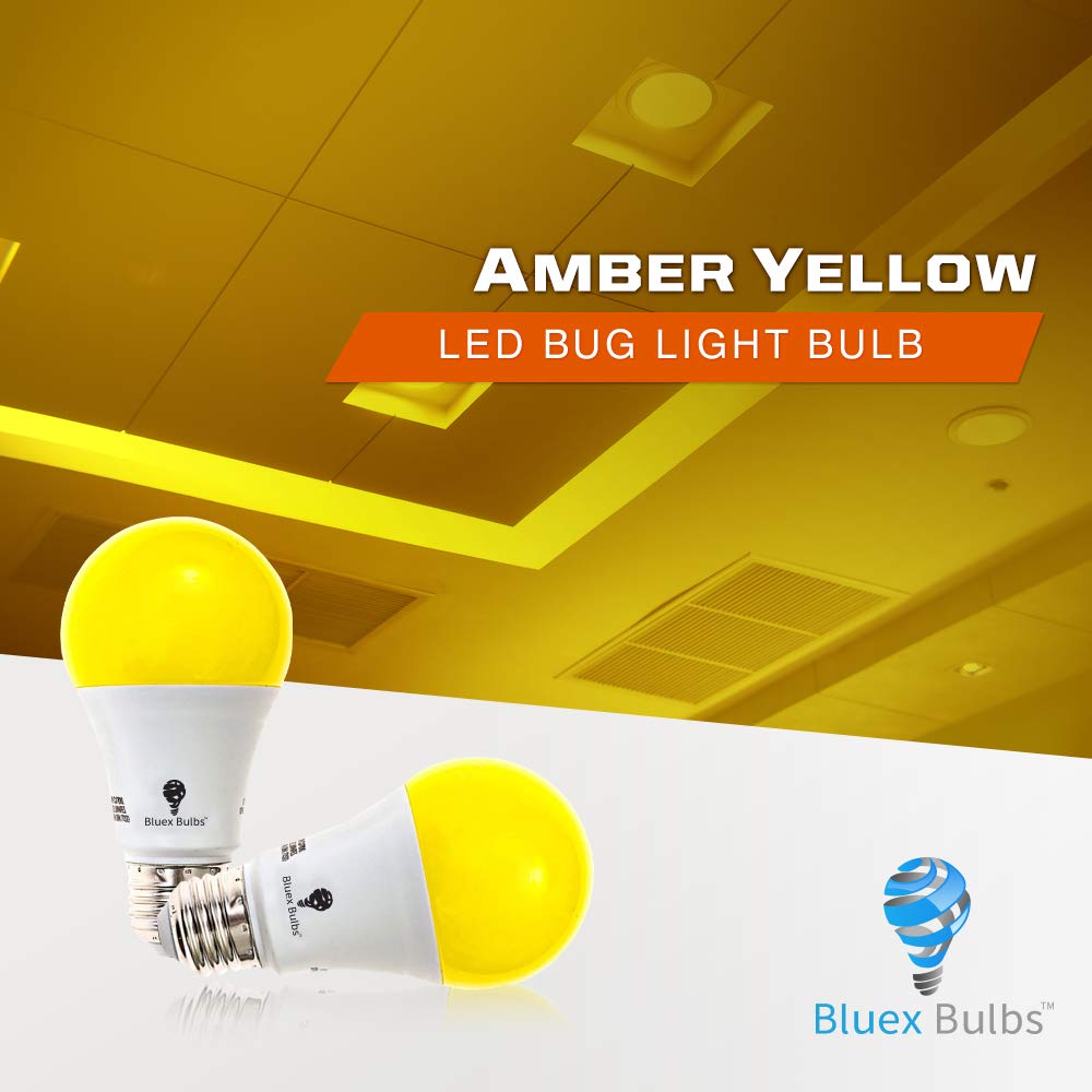 Bluex A19 Amber Yellow Led Bug Light Bulb - 2-Pack, 650 Lumens, 9.5W (60W Replacement), E26 Base, Outdoor Use