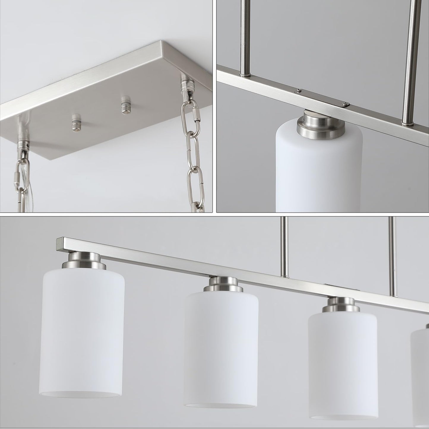 Mecgirn Island Light For Kitchen  Brushed Nickel Dining Room Light Fixture Over Table With Milk Glass Shade  5-Light Linear Chandelier Pendant Lighting For Dining Table Kitchen Island Living Room