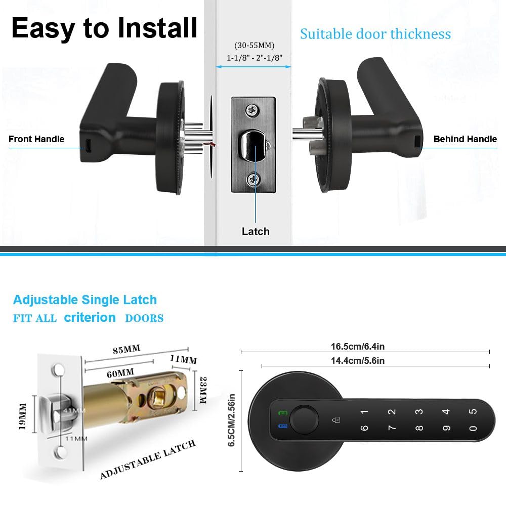 Fingerprint Door Lock- Smart Door knob,biometric Door Lock，with passcode keypad keyless Entry Door Handle，for Bedroom Home Hotel Office Apartment (Black with APP)