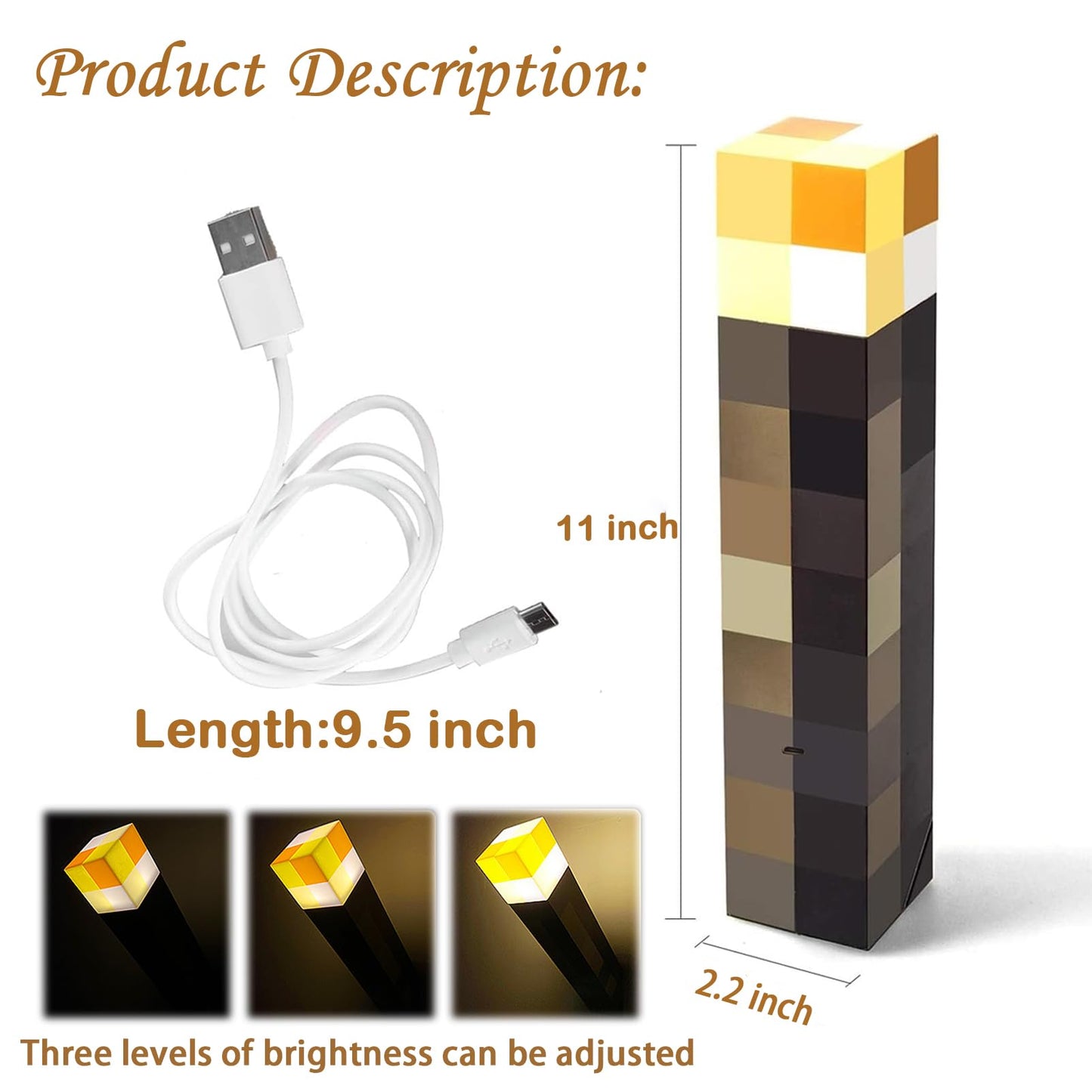 Neioaas Light-Up Glowing Torch Lamp With 3 Lighting Levels - Usb Rechargeable Led Flashlight Night Light Torch Light With Wall Mount & Hand Held For Birthday Party Living Room Bedroom Gaming Decor