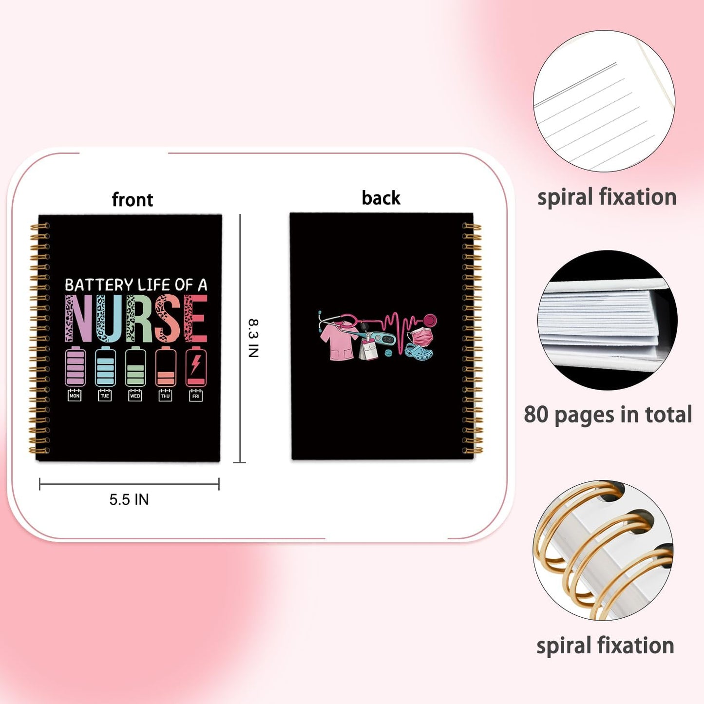Funny Black Nurse Journaling Notebooks for Women Girls, Nursing Student Appreciation Gifts School Supplies Notebook, Nurse Supplies, Black Nurse Hardcover Spiral Notebook Journal, 5.5x8.3