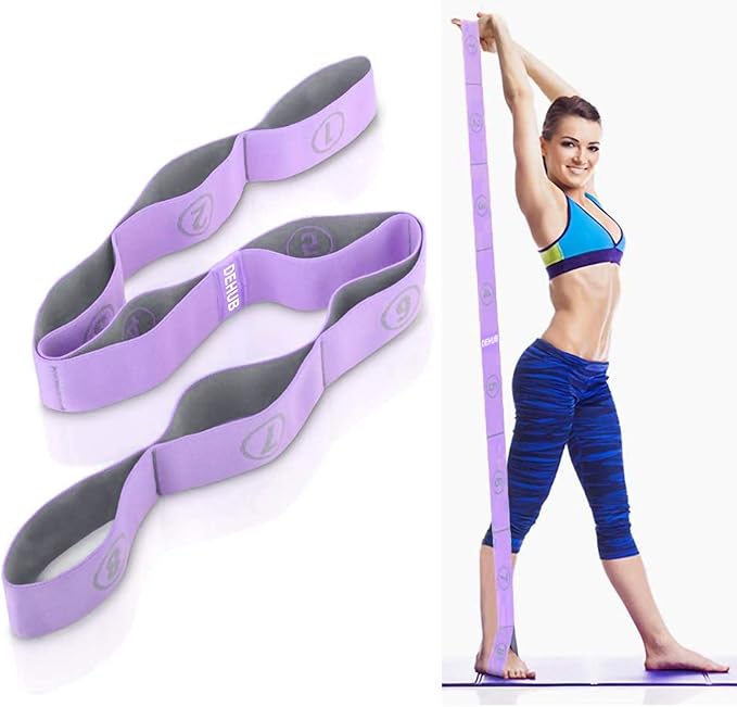 DEHUB Stretch Strap, Elastic Yoga Stretching Strap, Multi-Loop for Physical Therapy, Pilates, Yoga, Dance & Gymnastics Exe...